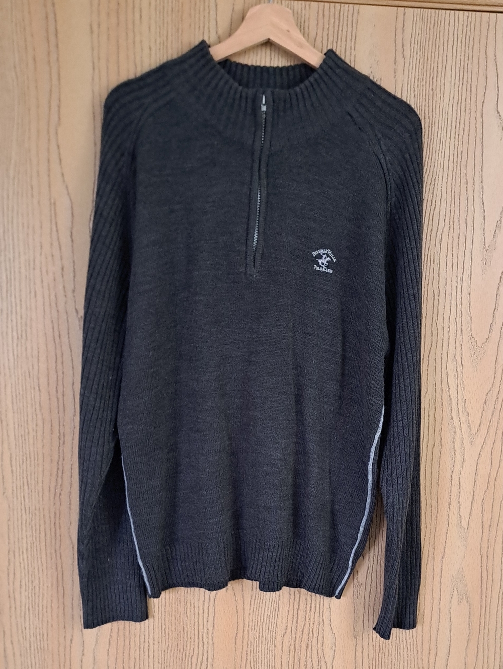Beverly Hills Polo Club Men's 1/4 Zip Ribbed Knit Pullover Sweater - Charcoal